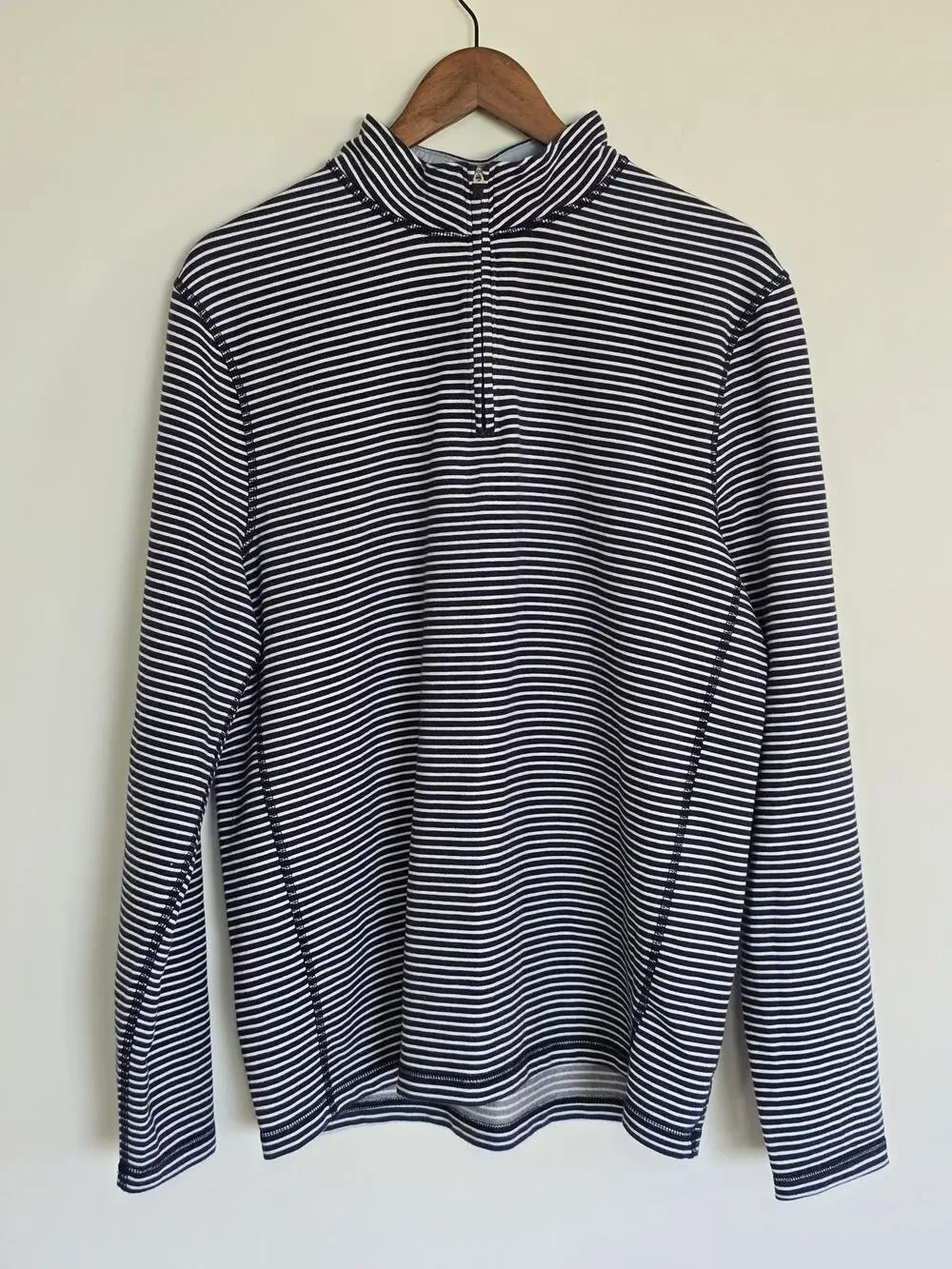 J.Crew Striped Half Zip Performance Top Blue White Pullover Size L